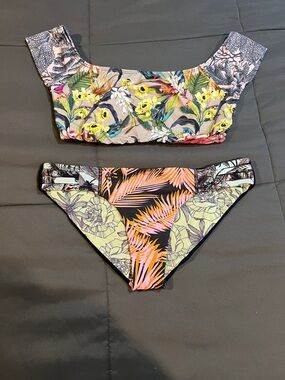 Maaji Floral Tropical Bikini Top & Bottom - Yellow, Pink, Black, Green